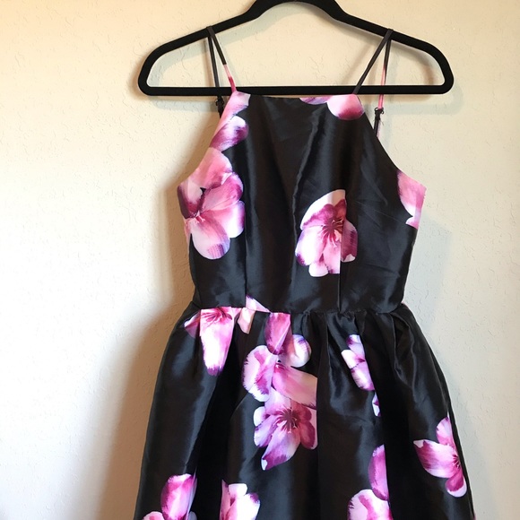 Black and Pink Floral Sheen Skater Dress - Picture 3 of 5